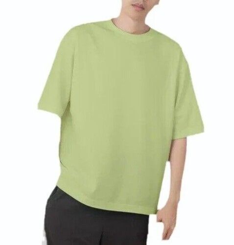 Green Color Short Sleeves Plain Pattern Oversized T Shirts