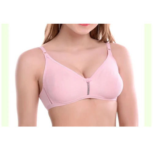 Pink Cotton Non-Padded Bra - Regular Fit , Plunge Neckline with Thin Elastic Straps and 3/4th Coverage, Breathable and Skin-Friendly for Daily Wear