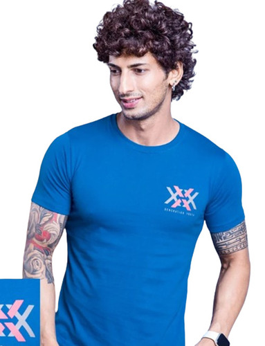 Mens Blue Printed T Shirt - Cotton Size M L XL XXL Slim Fit Half Sleeves Round Neck | O-Neck Collar Casual Wear All-Color Options