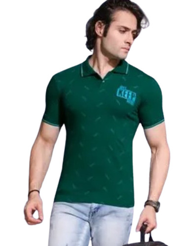 Mens Collar T Shirts - Cotton Fabric, Size M, L, XL, XXL, Color Green, Half Sleeves, Regular Fit | Machine Wash Care, Casual Wear