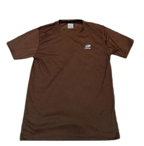 Brown Color Plain Pattern Short Sleeves Mens Sports T Shirt