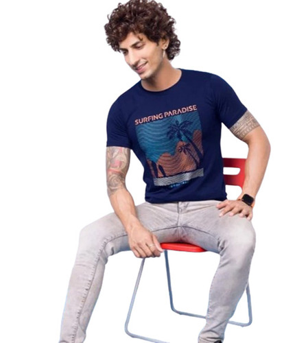 Round Neck Printed Mens T Shirt - Cotton Fabric, Size L/XL/XXL, Casual Wear, Slim Fit , Half Sleeves Design for Modern Male Style