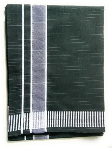 110 Gsm Green Mens Cotton Dhoti - Unstitched 110 GSM Machine Wash Casual Wear with Stylish Border Stitch | Comfortable Cotton Perfect for Casual Occasions