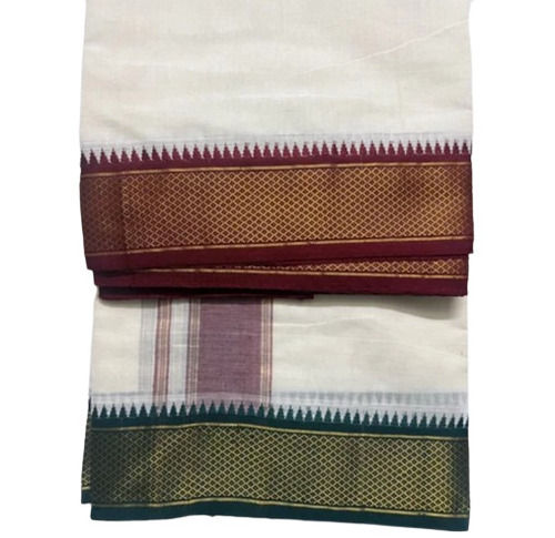 Multi Color Green Border Cotton Dhoti For Wedding Wear