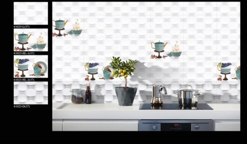 Kitchen Ceramic Wall Tiles - 1x1.5 Feet Glossy Blue Abstract Design | Suitable for Bathroom, Rectangular Shape, 6 Tiles Per Box