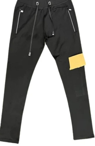 Men's Mid-Rise Track Pants - Polyester Material Waist Size 28 Regular Length | Breathable Washable Elastic Waistband with String Plain Black