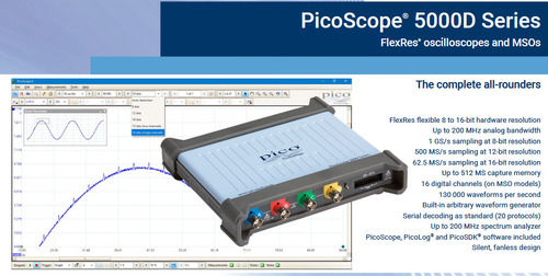 PicoScope 5000 Series 2-4ch 8 to 16-bit Flexible Resolution USB Oscilloscope