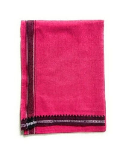 Pink Color Unstitched Mens Cotton Dhoti With Border