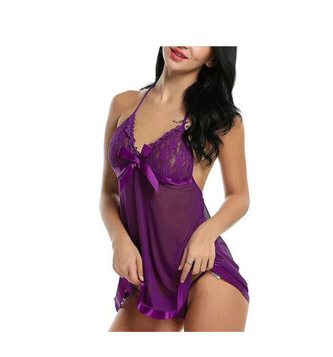 Night Wear Skin-Friendly Plain Lace Net Non-Padded Babydoll Ladies Lingerie Set