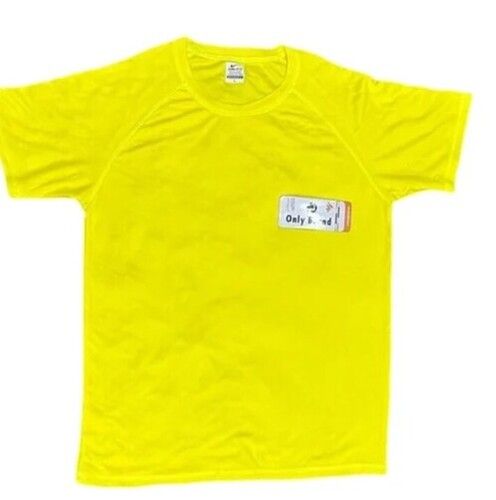 Yellow Color Round Neck Short Sleeves Dotted Mesh Lycra T Shirt