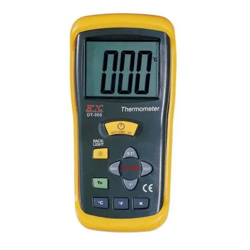 Portable Handheld Digital Thermometer - Plastic, 165x76x43mm | Yellow and Black, 2000 Counts LCD Display, User Selectable Temperature in oC/oF/K, Single K-type Thermocouple Input, Auto Power OFF