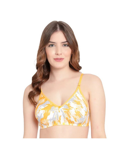 Ladies T-Shirt Bra - Non-Wired, Regular Cup Size 34B, Yellow & Gray Print | Breathable, Skin-Friendly, Fade & Wrinkle Resistant, Easy to Wash, Plunge Neck Design