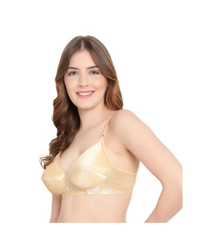 Ladies Satin Bra - Regular Fit 32B Size Cream Color | Breathable Skin-Friendly Fade and Wrinkle Resistant Plunge Neck Design Hook-And-Eye Closure