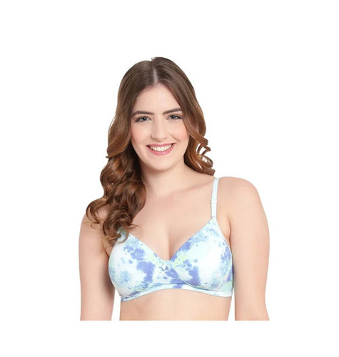 Lycra Spandex Padded Bra - Elastic Thin Straps, 3/4th Coverage, Sky Blue & White, Regular Fit, Plunge Neck, Skin-Friendly & Breathable Features