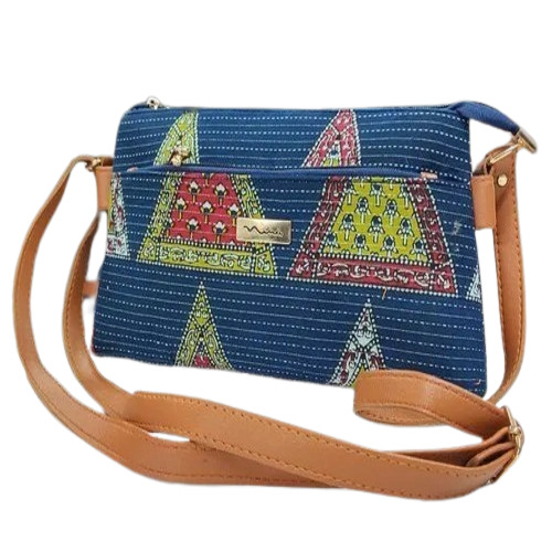 Printed Cotton Sling Bag For Girls - Cotton Fabric Multicolor Embroidered Design | Zipper Top Moisture Proof Ideal for Office Use