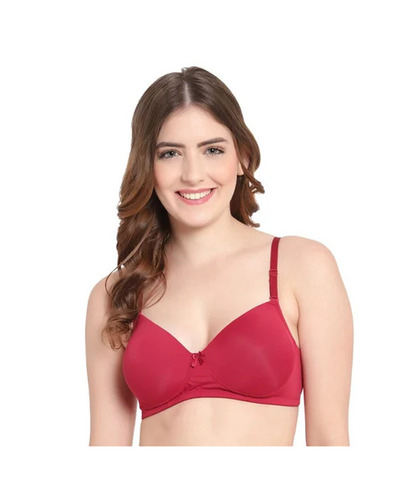 Red Cotton Padded Bra - Thin Elastic Straps, 3/4th Plunge Neck Coverage | Breathable, Skin-Friendly, Easy to Wash, Fade and Wrinkle Resistant