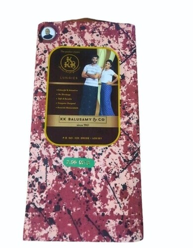 2m Floral Cotton Lungi - Pink, Unisex Casual Wear with Stitched Border | Multi-Color Printed Pattern, Machine Washable