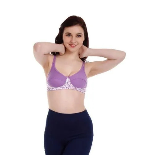 Padded Bra - Cotton Material All Sizes Purple Color - Regular Fit Breathable Skin-Friendly No Marks Easy to Wash Underwired Design