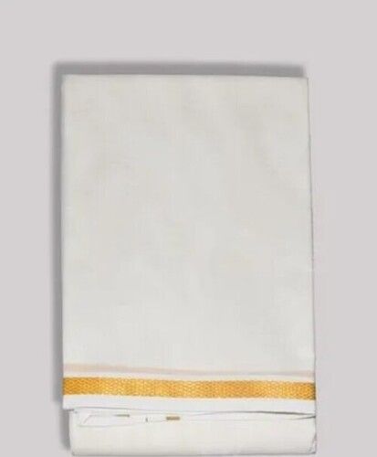 White Color Plain Pattern Cotton Dhoti With Zari Border