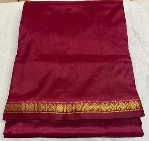 Maroon Border Plain Silk Dhotis For Festive Wear