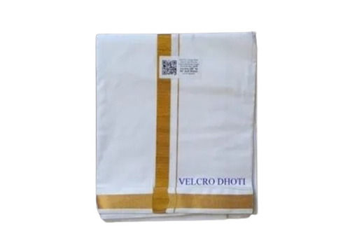 White Color Solid Pattern Mens Cotton Velcro Dhoti For Party Wear