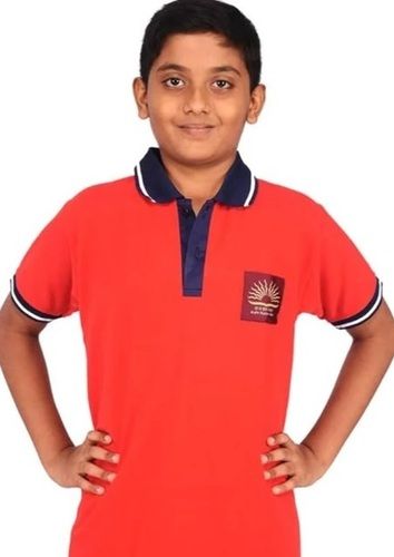 Red Color Plain Pattern Short Sleeves School T Shirts