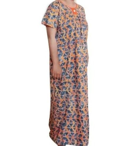 Multi Color Round Neck Printed Pattern Ladies Cotton Night Gown