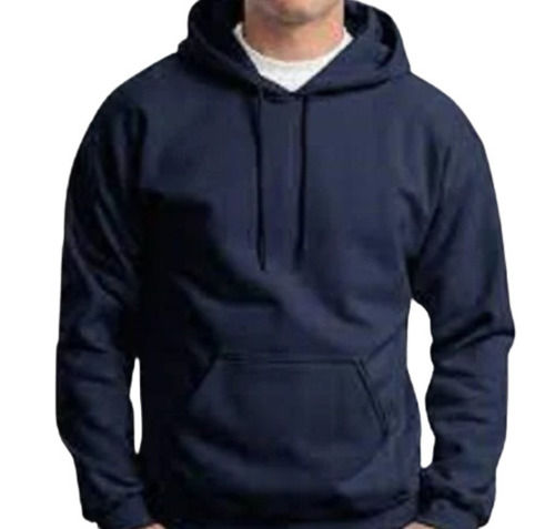 Blue Color Full Sleeves Plain Pattern Mens Fashionable Hoodies