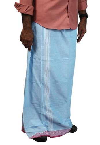 Mens Light Blue Cotton Lungi - Cotton Material Casual Wear With Border | Light Blue Color Plain Pattern Machine Washable