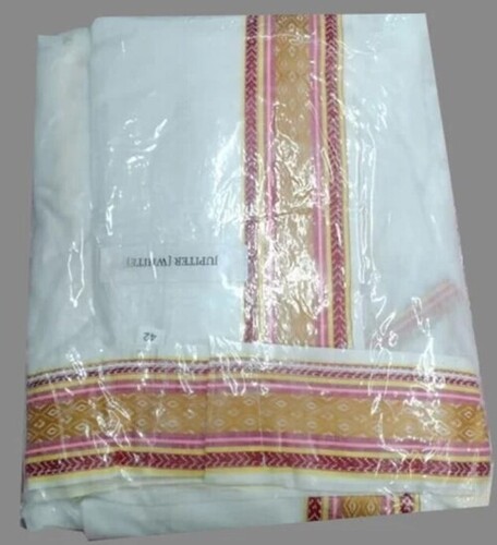 Mens Readymade Dhoti - White Cotton Fabric, Large Size, Rectangle Shape | Festive Wear with Plain Pattern