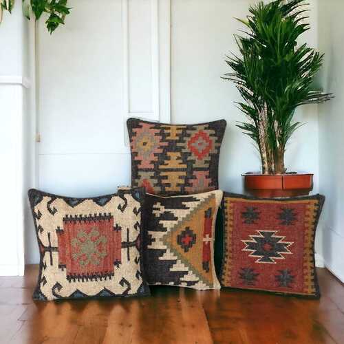 Square Shape Embroidered Handloom Cushion Cover