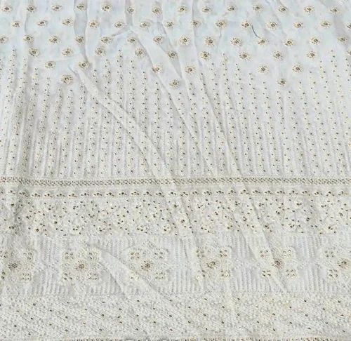 White Color Embroidered Fabric Work Fabric