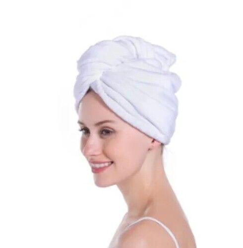 White Color Plain Pattern Microfiber Headwrap Towel