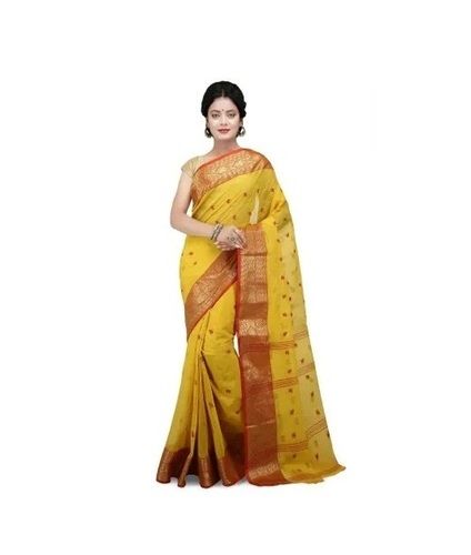 Casual Wear Light Weighted Shrink Resistant Printed Buti Work Cotton Sarees With Blouse Piece