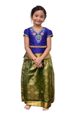 Multi Color Jaquard Fabric Kids Pattu Pavadai