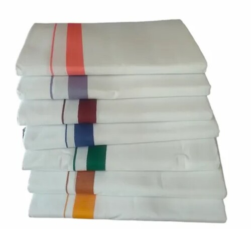 Fancy Border Cotton Dhoti - Cotton Material, Free Size, White Color | Plain Pattern Ideal for Festive Wear, Machine Washable