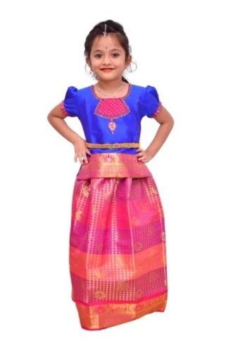 Girls Jaquard Pattern-Printed Ethnic Short Sleeves Dress - Multicolor Breathable & Washable Feature Hand-Embroidered Design for Ages 0-12 Years
