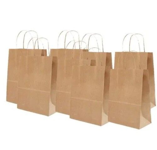 Brown Color Plain Pattern Kraft Paper Shopping Bag For Grocery