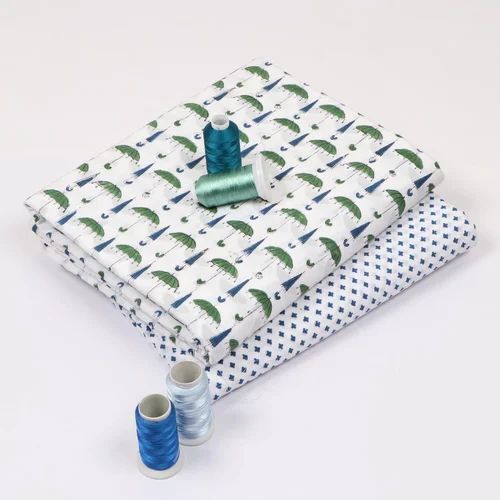 Ladies White Printed Suit Fabric - Color: Blue