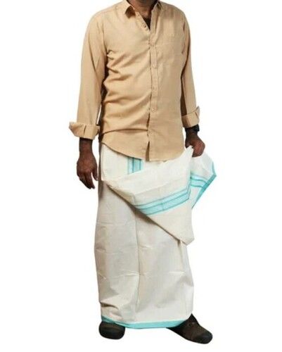 Blue Color Plain Pattern Mens Cotton Lungi For Festive Wear