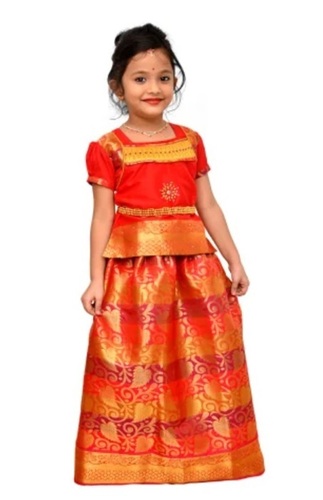 Traditional Kids Pattu Pavadai - Jaquard Material Multi Color Sizes 0-1 Year to 11-12 Years | Ethnic Wear Hand Wash Breathable Short Sleeves Embroidered Design