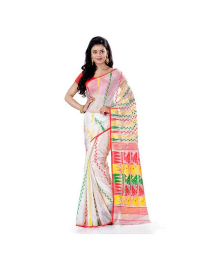 Party Wear Light Weighted Printed Jamdani Cotton Silk Sarees With Blouse Piece