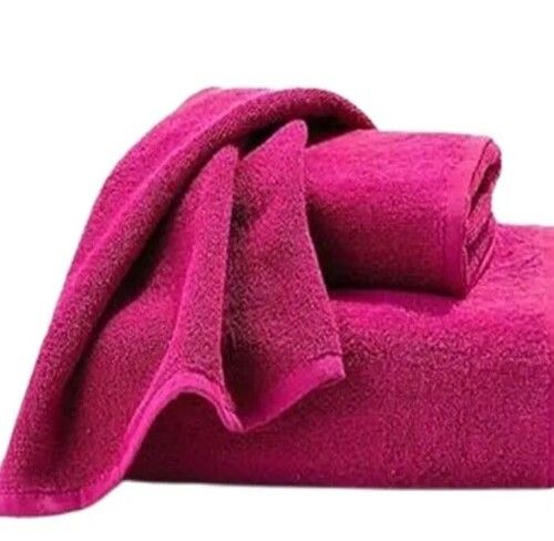 Magenta Color Rectangular Cotton Terry Bath Towel For Home And Hotel