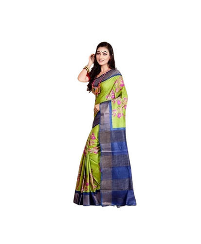 Casual Wear Light Weighted Shrink Resistant Printed Zari Border Tussar Silk Sarees With Blouse Piece