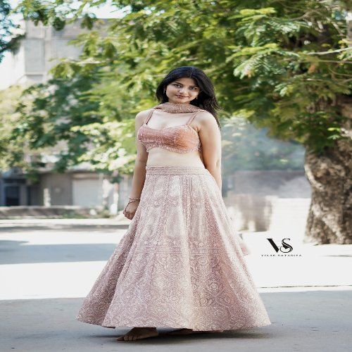 Light Peach Georgette Sequin Embroidery Lehenga Set