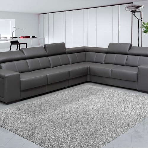 Grey Leather Sofa Set - Leather, High-Density Foam, Grey, Smooth Finished, Fireproof, Water Resistant, Eco-Friendly