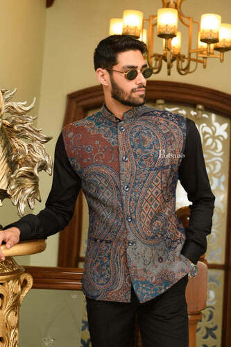 Printed Cotton Blend Mens Designer Waistcoat