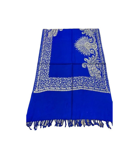 Kashmiri Silk Stole - Standard Size Rectangular in Blue | Extremely Warm Fade Resistant Wrinkle Free Skin-Friendly Lightweight