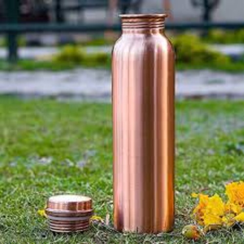 Copper Bottle - Premium Quality Plain Round Design in Brass Finish | Features Narrow Flip Top Lid Cap With Brush Sealing Matte Surface Handling Ideal for Optimal Hydration
