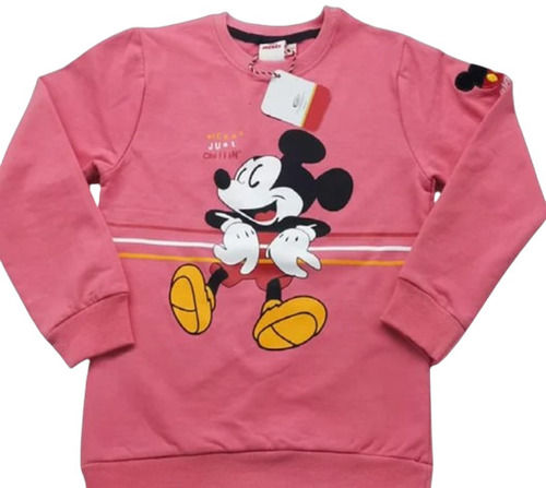 Pink Color Printed Pattern Full Sleeves Kids Cotton Sweatshirts